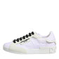 White Nylon Leather Low Top Sneakers Shoes