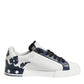 White Blue Leather Crown Milano Sneakers Shoes