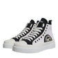 White Black Cotton High Top Sneakers Shoes