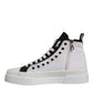 White Black Cotton High Top Sneakers Shoes