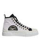 White Black Cotton High Top Sneakers Shoes