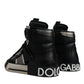Black Silver Leather High Top Sneaker Shoes