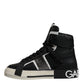 Black Silver Leather High Top Sneaker Shoes