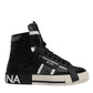 Black Silver Leather High Top Sneaker Shoes