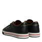 Black Leather Low Top Men Sneakers Shoes