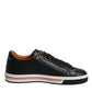 Black Leather Low Top Men Sneakers Shoes