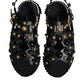 Black Leather Studded Slides Sandals Shoes