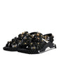 Black Leather Studded Slides Sandals Shoes