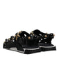 Black Leather Studded Slides Sandals Shoes