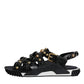 Black Leather Studded Slides Sandals Shoes