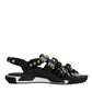 Black Leather Studded Slides Sandals Shoes