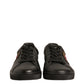 Black Leather Heart Embellished Sneakers Shoes