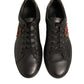 Black Leather Heart Embellished Sneakers Shoes