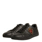 Black Leather Heart Embellished Sneakers Shoes