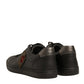 Black Leather Heart Embellished Sneakers Shoes