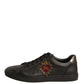 Black Leather Heart Embellished Sneakers Shoes