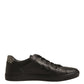 Black Leather Heart Embellished Sneakers Shoes