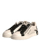 White Black Leather Crown Milano Sneakers Shoes