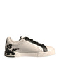 White Black Leather Crown Milano Sneakers Shoes
