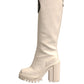 White DG Logo Hi Trekking Plateau Biker Boots Shoes