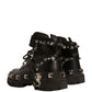 Black Leather Studded Trekking Boots Shoes