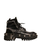 Black Leather Studded Trekking Boots Shoes