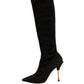 Black Suede Stiletto Knee High Boots Shoes