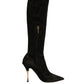Black Suede Stiletto Knee High Boots Shoes