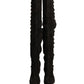Black Suede Heels Knee High Boots Shoes
