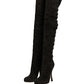 Black Suede Heels Knee High Boots Shoes