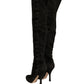 Black Suede Heels Knee High Boots Shoes