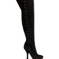 Black Suede Heels Knee High Boots Shoes