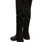 Black Leather Suede Flats High Boots Shoes