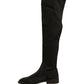 Black Leather Suede Flats High Boots Shoes