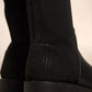 Black Leather Suede Flats High Boots Shoes