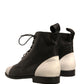 Black White Leather Lace Up Flats Ankle Boots Shoes