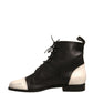Black White Leather Lace Up Flats Ankle Boots Shoes