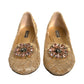 Gold Crystal Loafer Lace Ballet Flats Shoes