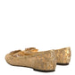 Gold Crystal Loafer Lace Ballet Flats Shoes