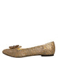 Gold Crystal Loafer Lace Ballet Flats Shoes