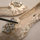 Beige Crystal Loafer Lace Ballet Flats Shoes