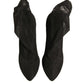 Black Silk Mesh Sock Style Heels Boots Shoes