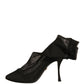 Black Silk Mesh Sock Style Heels Boots Shoes