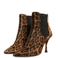 Brown Leopard Leather Stretch Heels Boots Shoes