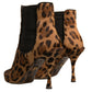 Brown Leopard Leather Stretch Heels Boots Shoes