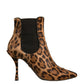 Brown Leopard Leather Stretch Heels Boots Shoes