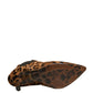 Brown Leopard Leather Stretch Heels Boots Shoes