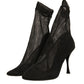 Black Silk Mesh Sock Style Heels Boots Shoes