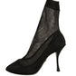 Black Silk Mesh Sock Style Heels Boots Shoes