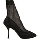 Black Silk Mesh Sock Style Heels Boots Shoes